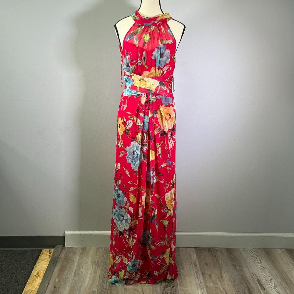 Adrianna Papell Chiffon Women's Size 4 Red Floral Maxi Dress NWT